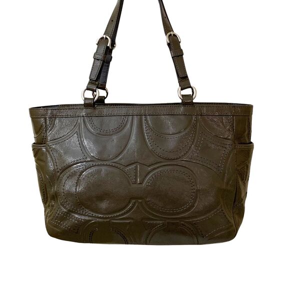 Coach Olive Green Embossed Patent Leather Tote / Shoulder Bag Medium Size - Picture 3 of 12